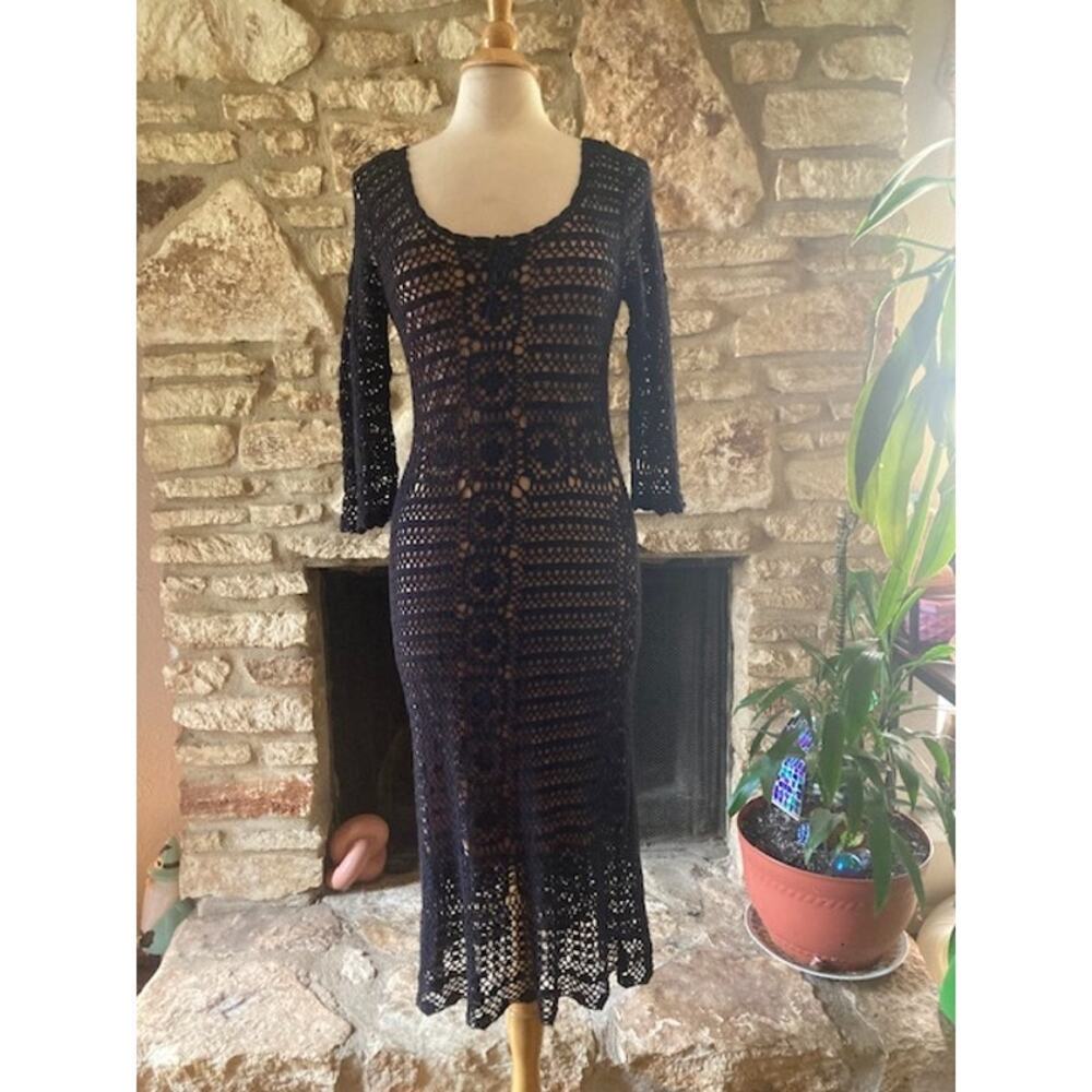 90s Y2K Victoria's Secret Black Crochet Knit Maxi Dress - M